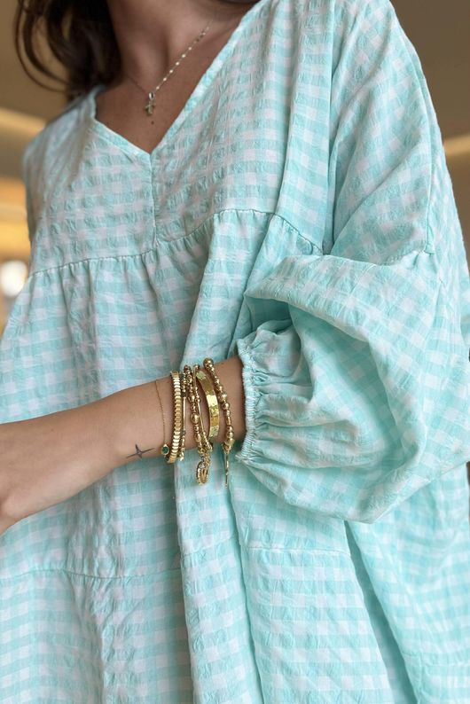 Nonni Gingham Artist Smock Aqua